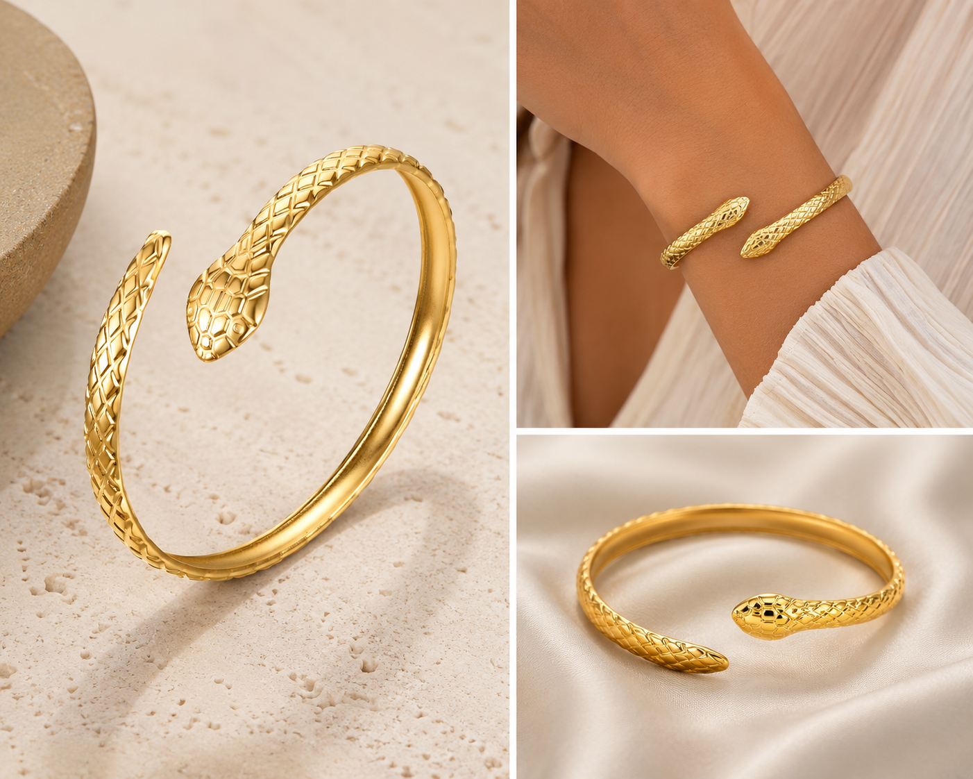 18K Gold Plated Serpent Bangle image 2