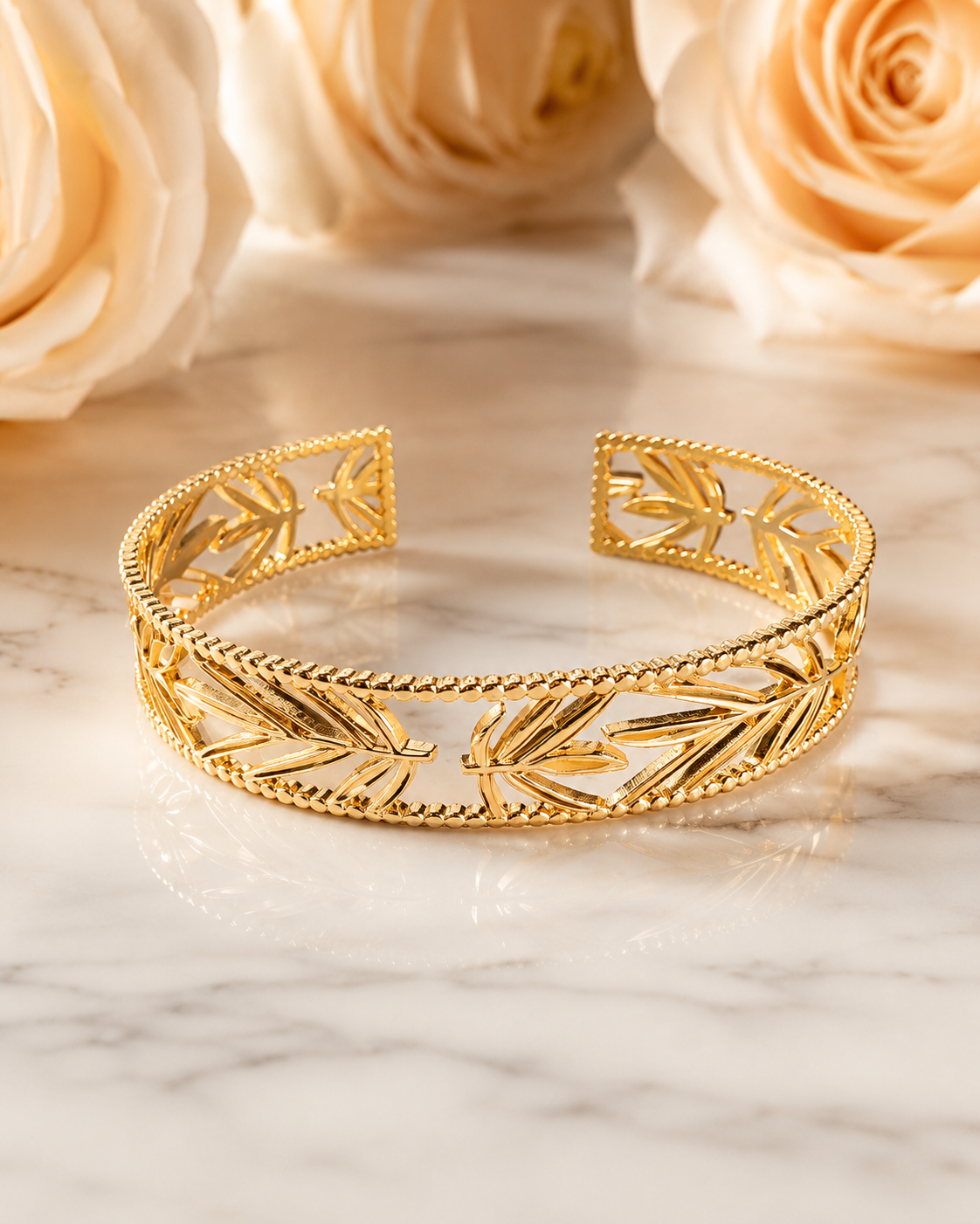 18K Gold Plated Leaf Bangle image 0