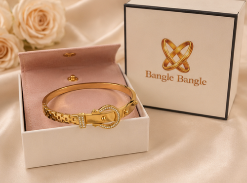 18K Gold Plated Belted Buckle Bangle image 1