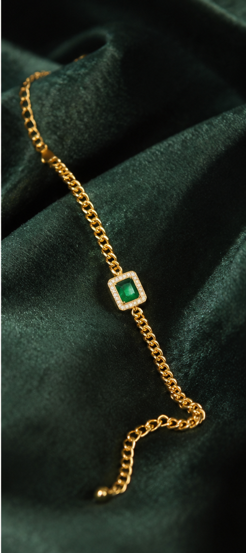 18K Gold Plated Green Crystal Bracelet image 1