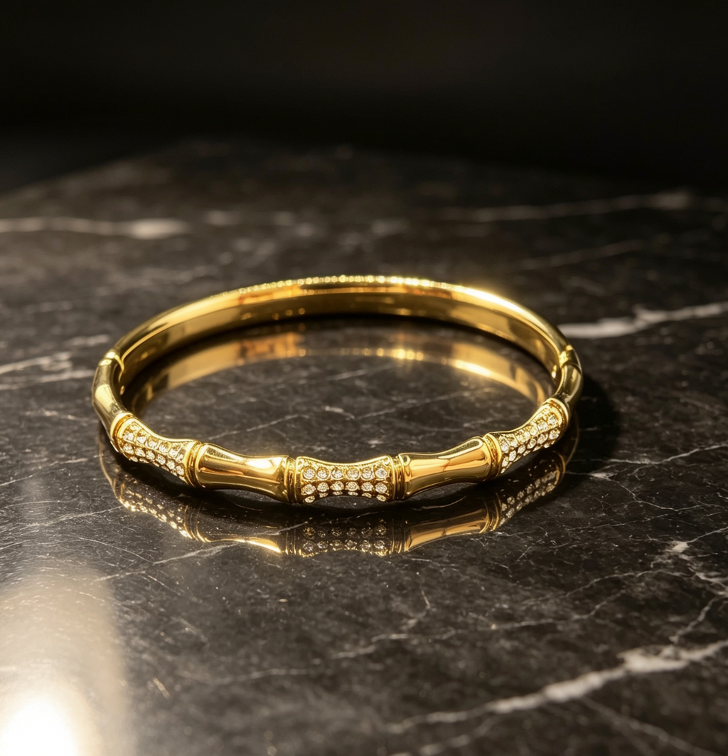 18K Gold Plated Bamboo  Crystal Bangle image 2