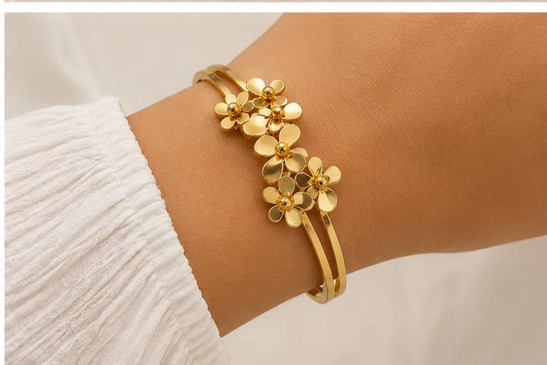 Floral 18K Gold Plated Stainless Steel Bangle image 0