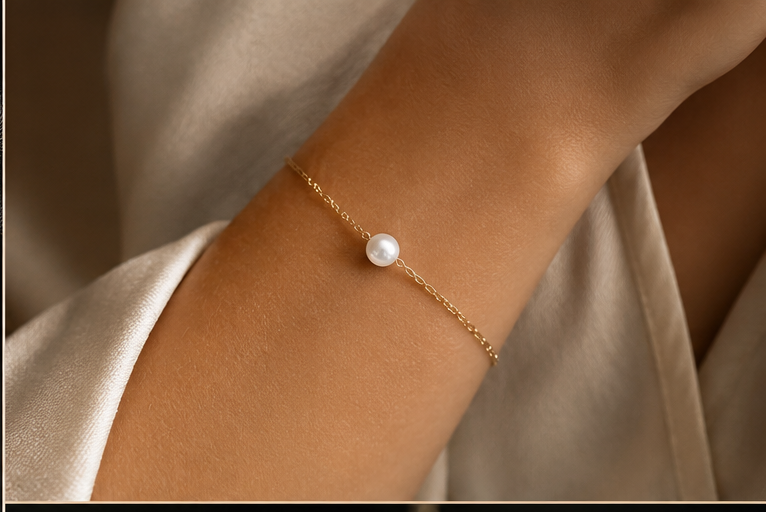 18K Gold Plated Pearl Solitaire Bracelet image 1