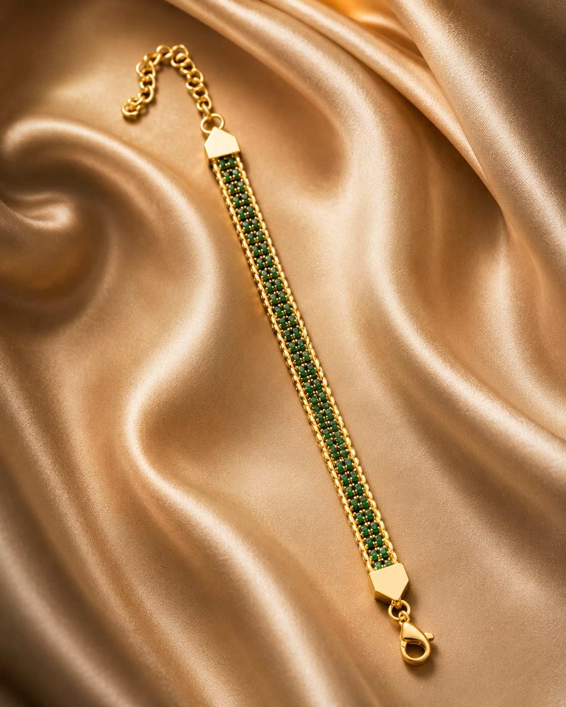 18K Gold Plated Green Chain Bracelet image 0