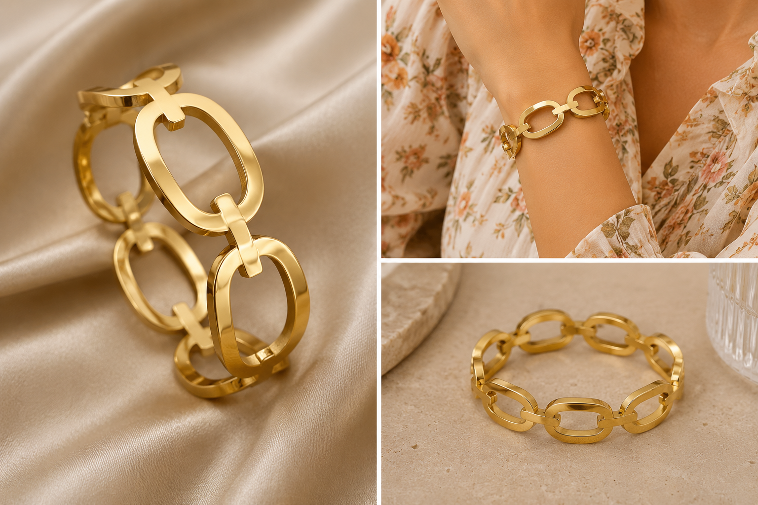 18K Gold Plated Chain Link Bangle image 1