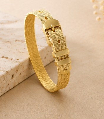 18K Gold Plated Mesh Belt Bangle image 4