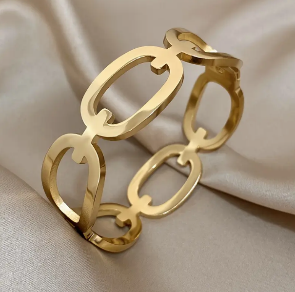 18K Gold Plated Chain Link Bangle image 2