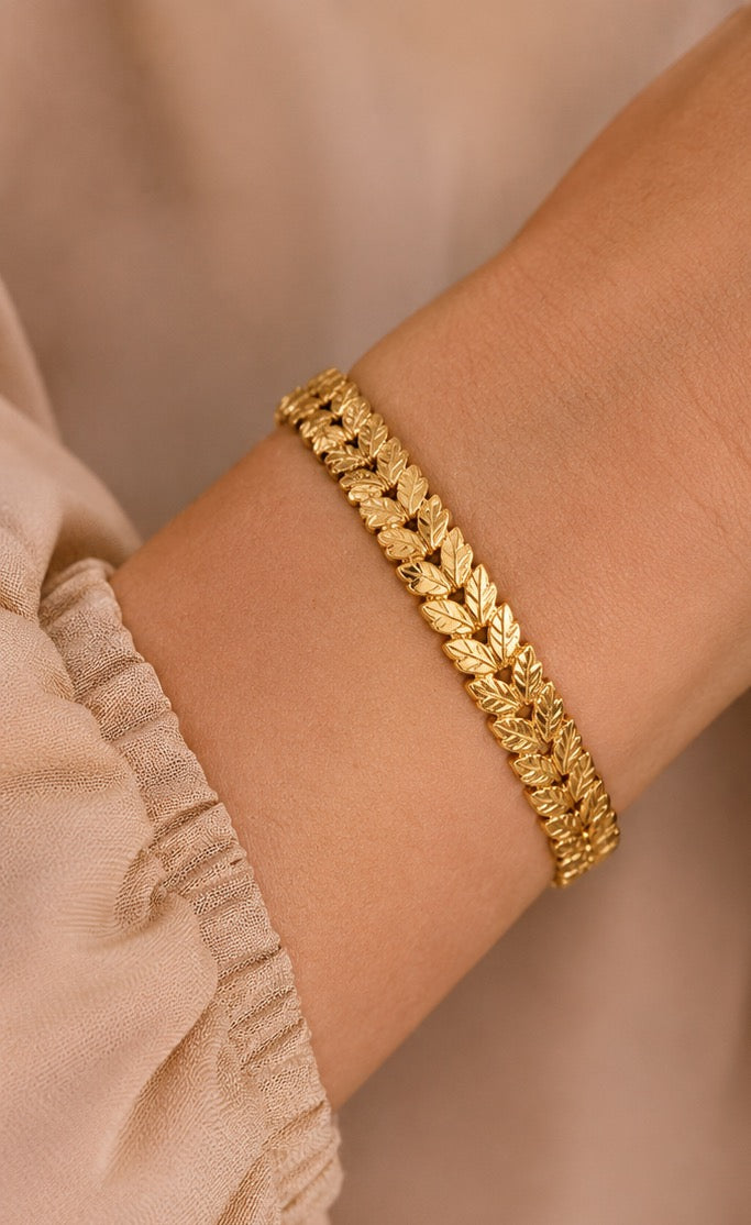 18K Gold Plated Leaf Cuff Bangle image 0