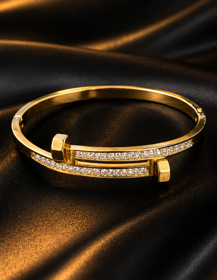 18K Gold Plated Crystal Nail Bangle image 0
