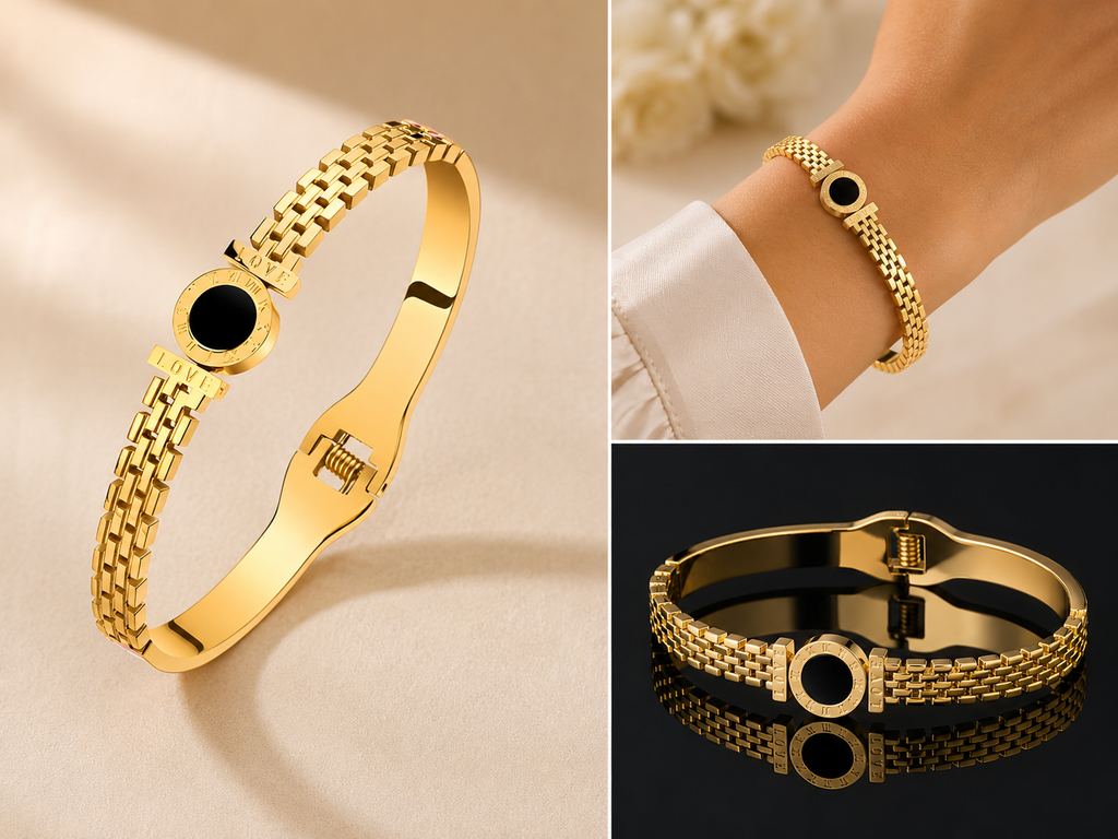 18K Gold Plated Noir Circle Bangle image 2