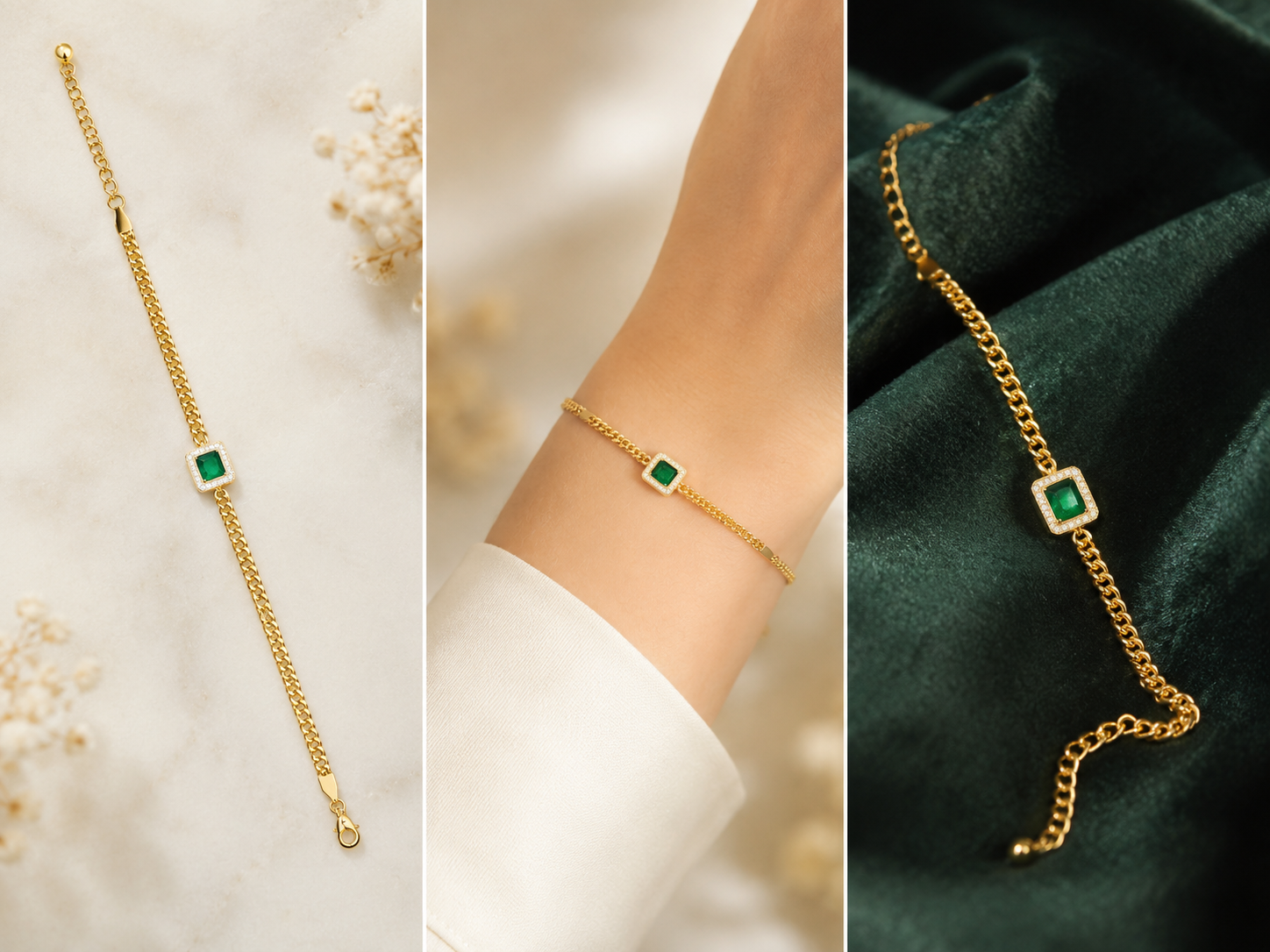 18K Gold Plated Green Crystal Bracelet image 3