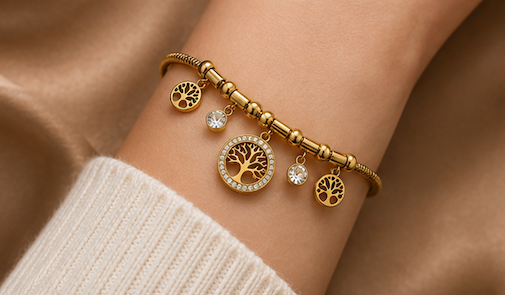 18K Gold Plated Tree of Life Charm Bracelet image 3