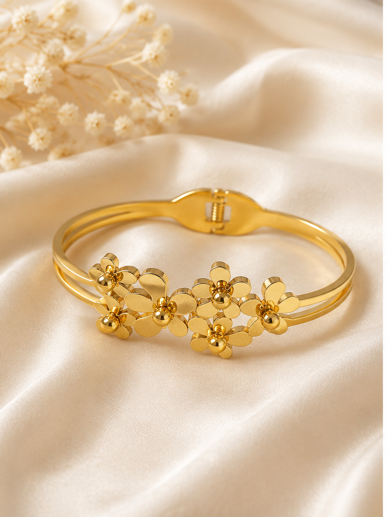 Floral 18K Gold Plated Stainless Steel Bangle image 1