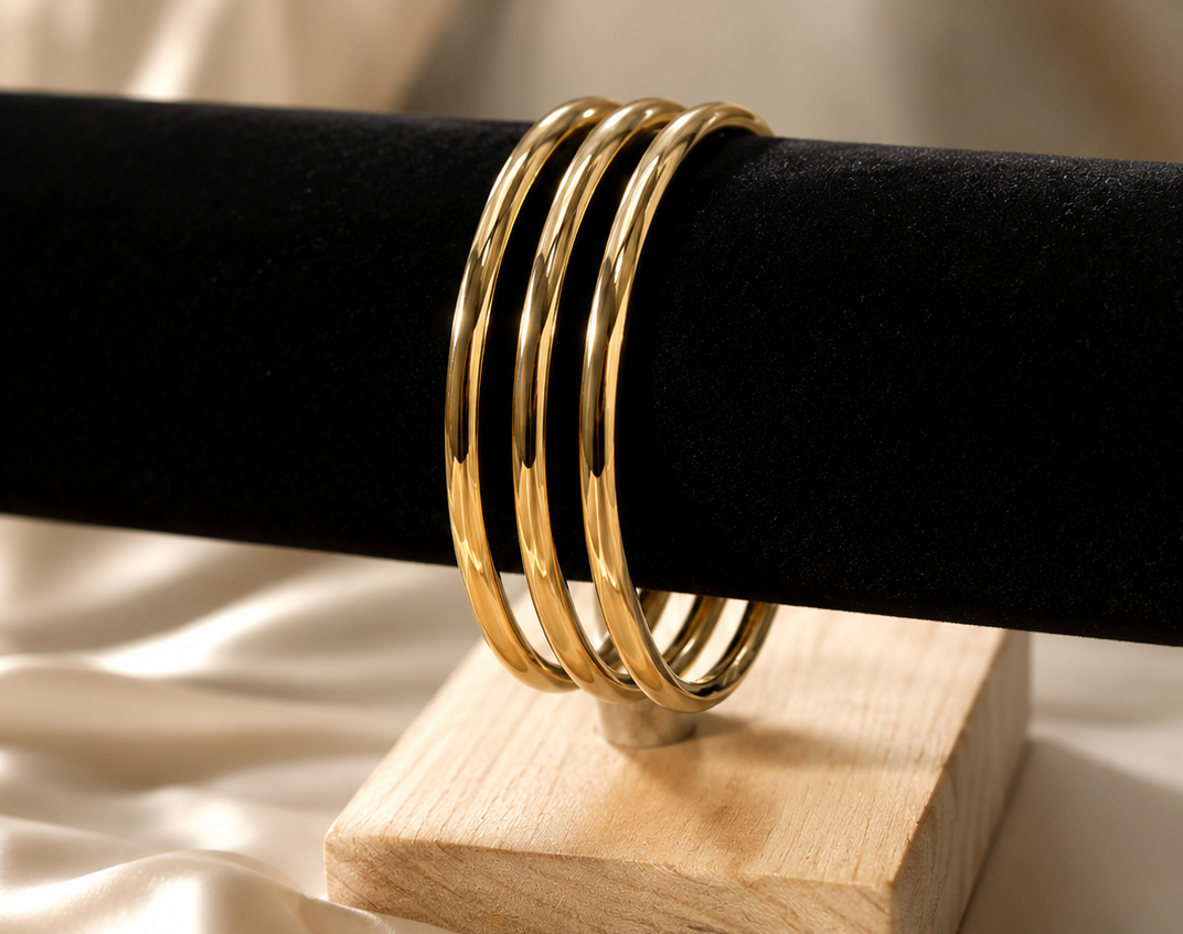 18K Gold Plated Classic Trio Bangle Set image 3