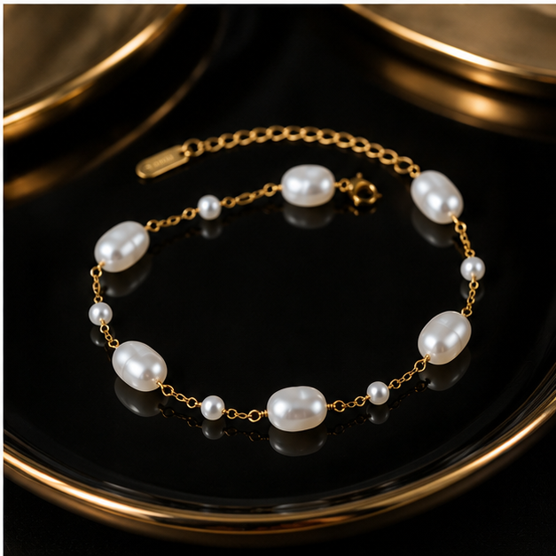 18K Gold Plated Imitation Pearl Chain Bracelet