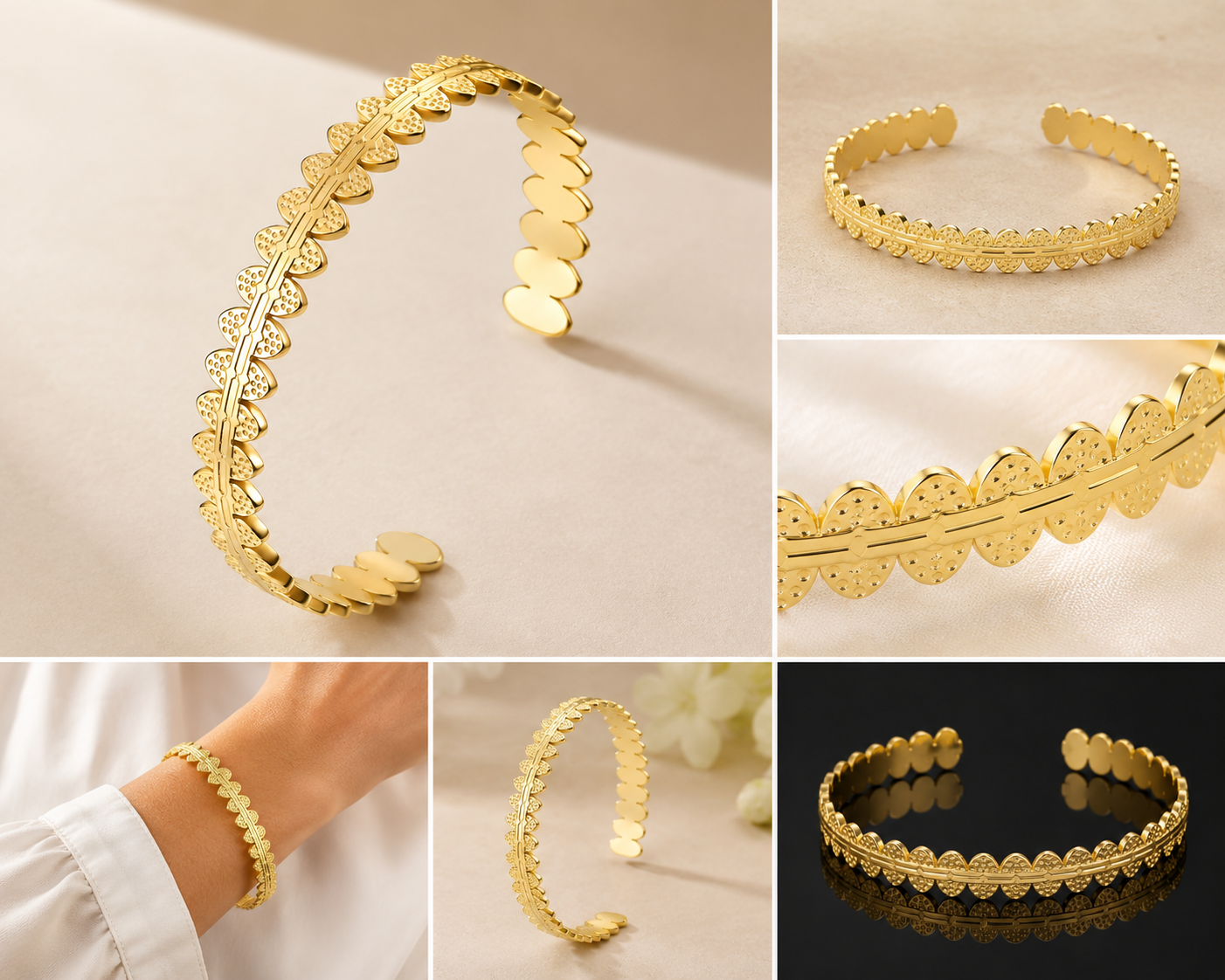 18K Gold Plated Scalloped Bangle image 2