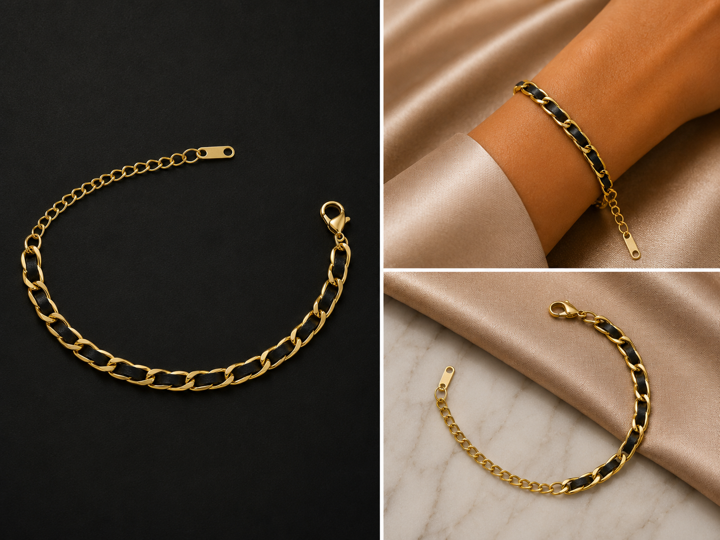 18K Gold Plated Black and Gold Bracelet image 3