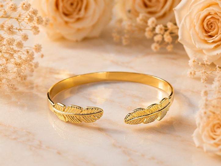 18K Gold Plated Feather Bangle image 0