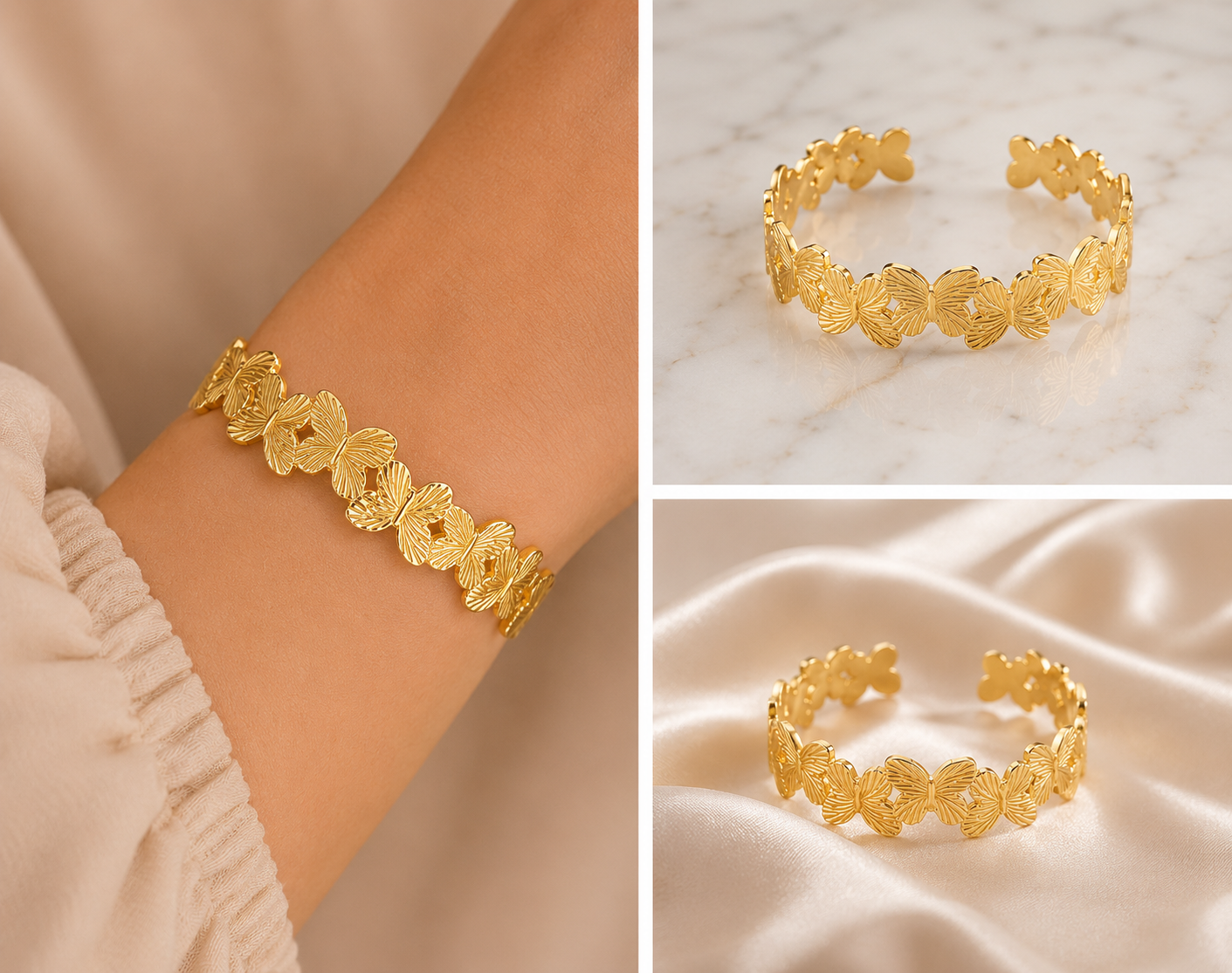 18K Gold Plated Butterfly Bangle image 1