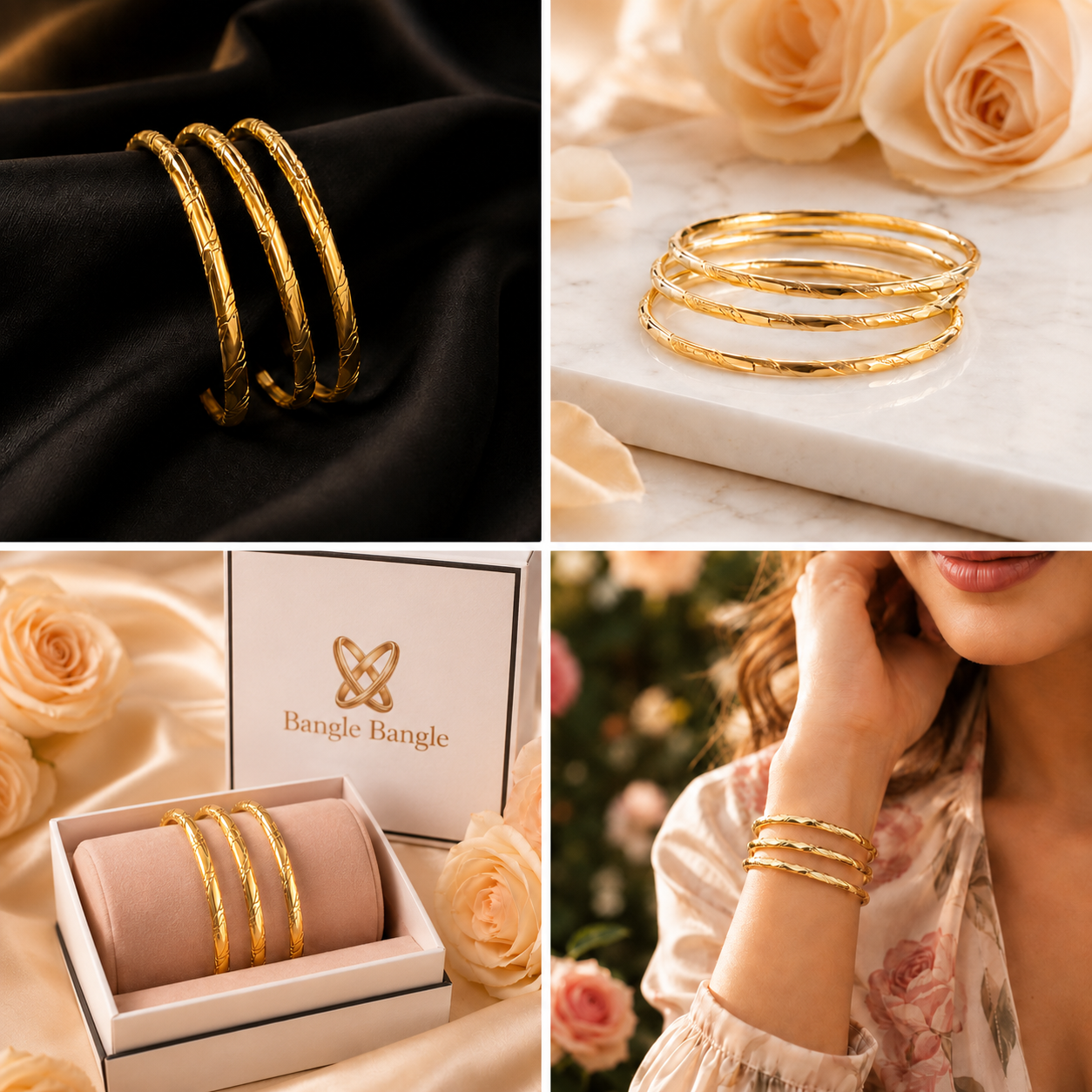 18K Gold Plated Textured Stacking Set image 3