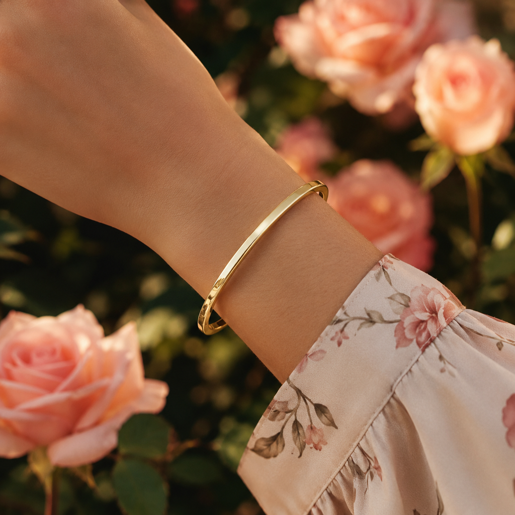 18K Gold Plated Classic Polished Bangle image 1