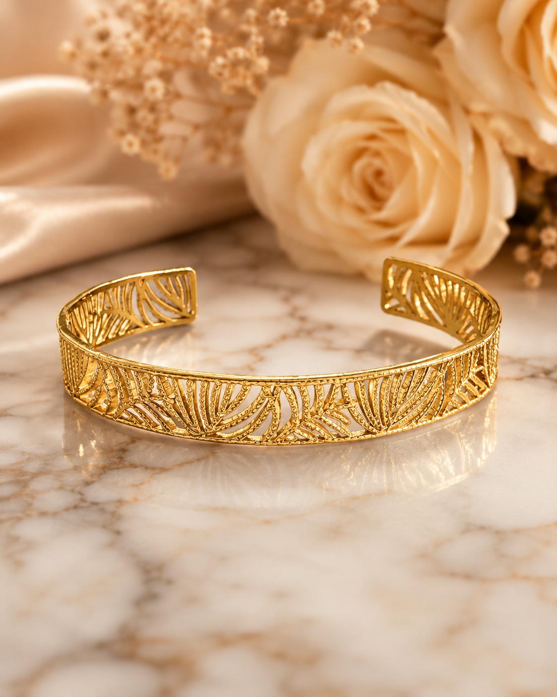 18K Gold Plated Botanical Bangle image 0