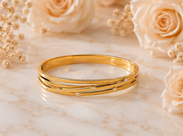 18K Gold Plated Crystal Multi-Band Bangle image 0