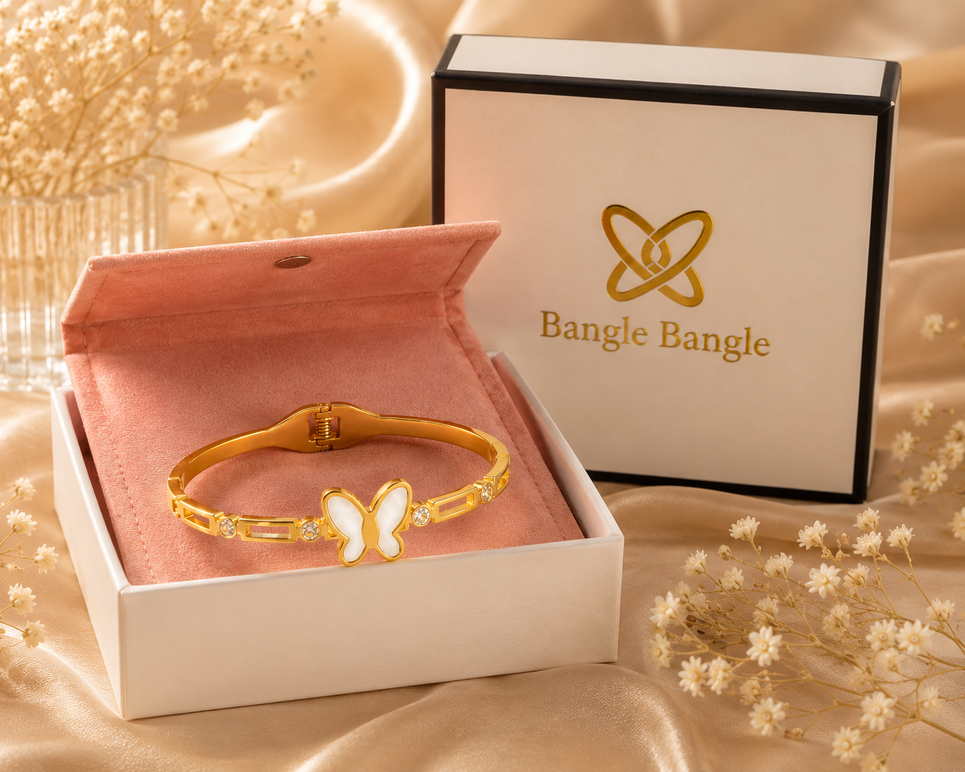 18K Gold Plated Butterfly Crystal Bangle image 1
