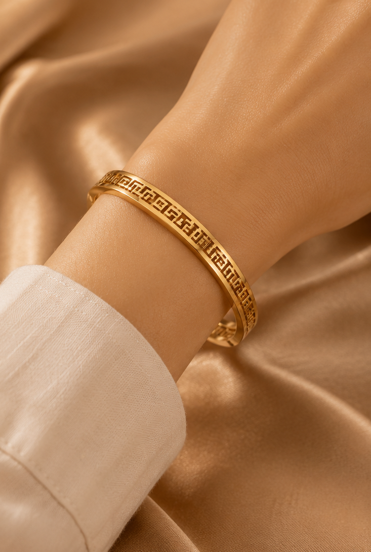 18K Gold Plated Greek Key Bangle image 1