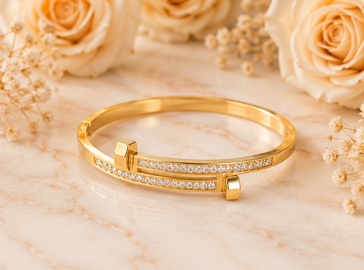 18K Gold Plated Crystal Nail Bangle image 3