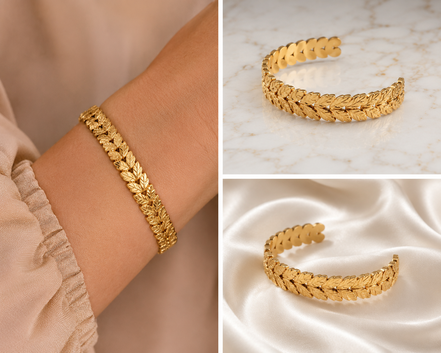 18K Gold Plated Leaf Cuff Bangle image 1