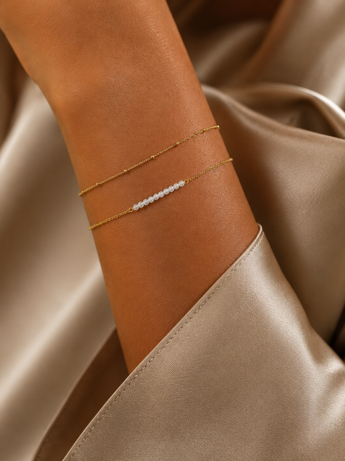 18K Gold Plated Bead Bracelet Set image 0