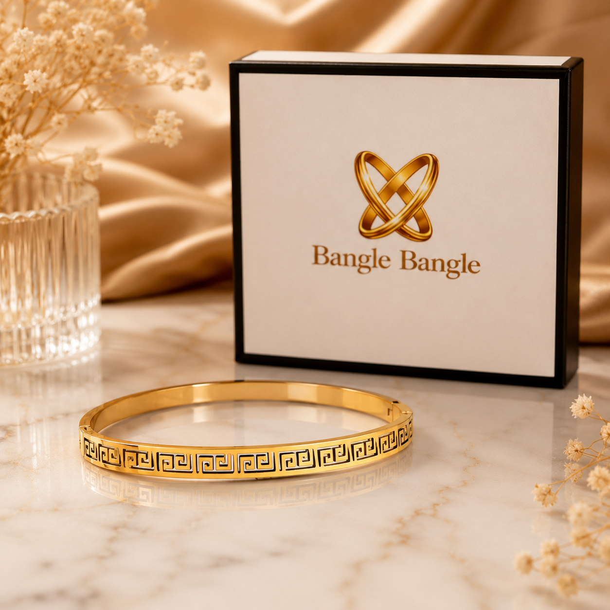 18K Gold Plated Greek Key Bangle image 0