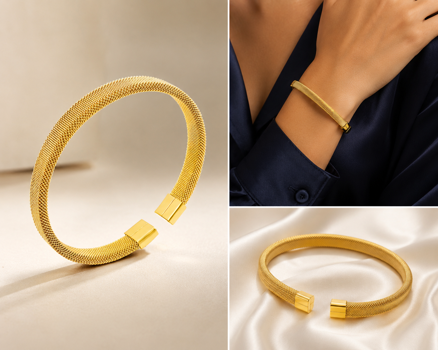 18K Gold Plated Mesh Bangle image 3