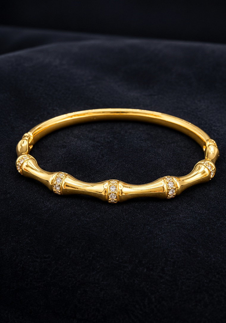 18K Gold Plated Crystal Bamboo Bangle image 3