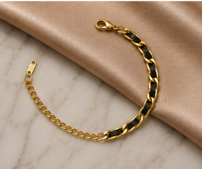 18K Gold Plated Black and Gold Bracelet image 0