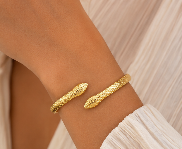 18K Gold Plated Serpent Bangle image 1