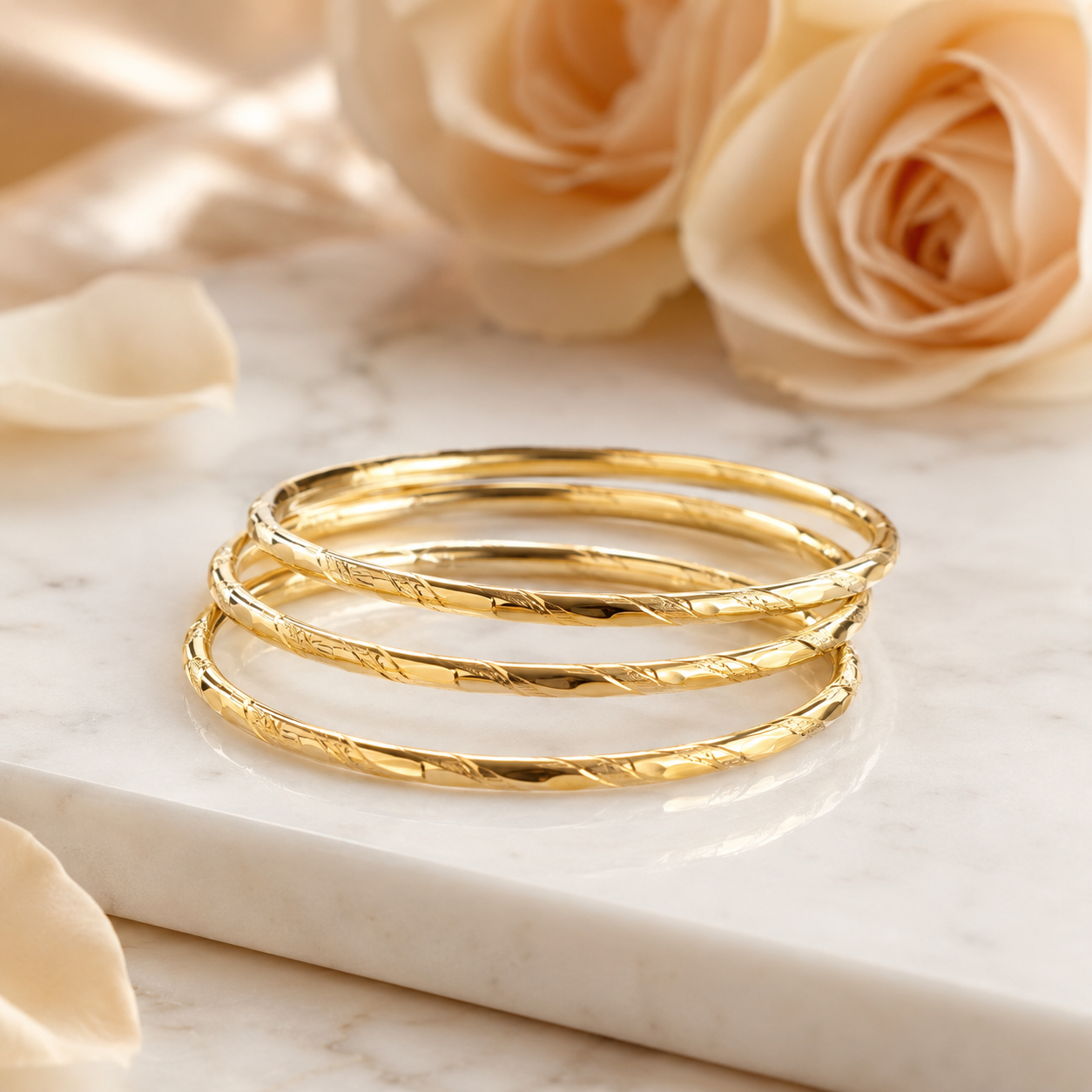 18K Gold Plated Textured Stacking Set image 2