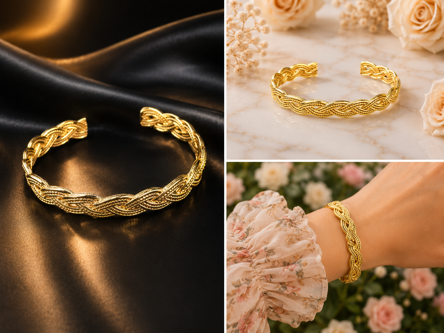 18K Gold Plated Braided Bangle image 2