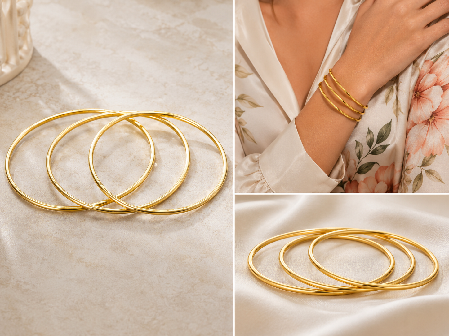 18K Gold Plated Classic Bangle Set image 2