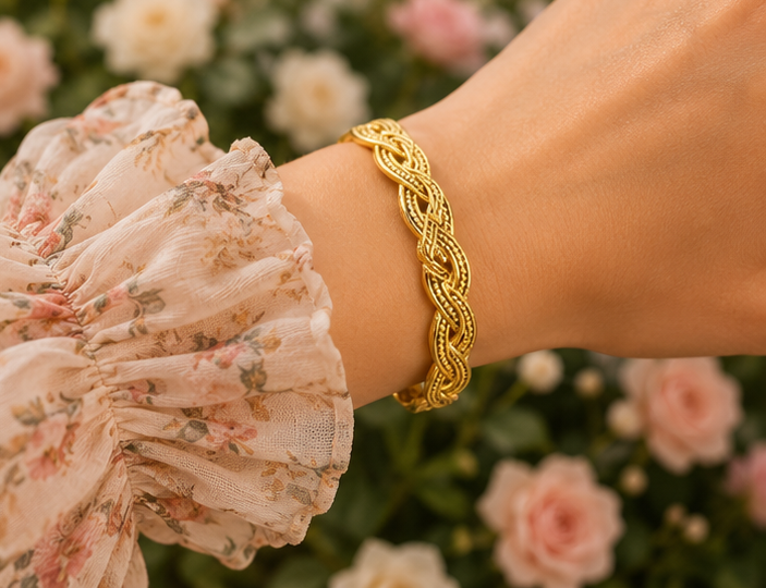 18K Gold Plated Braided Bangle image 1