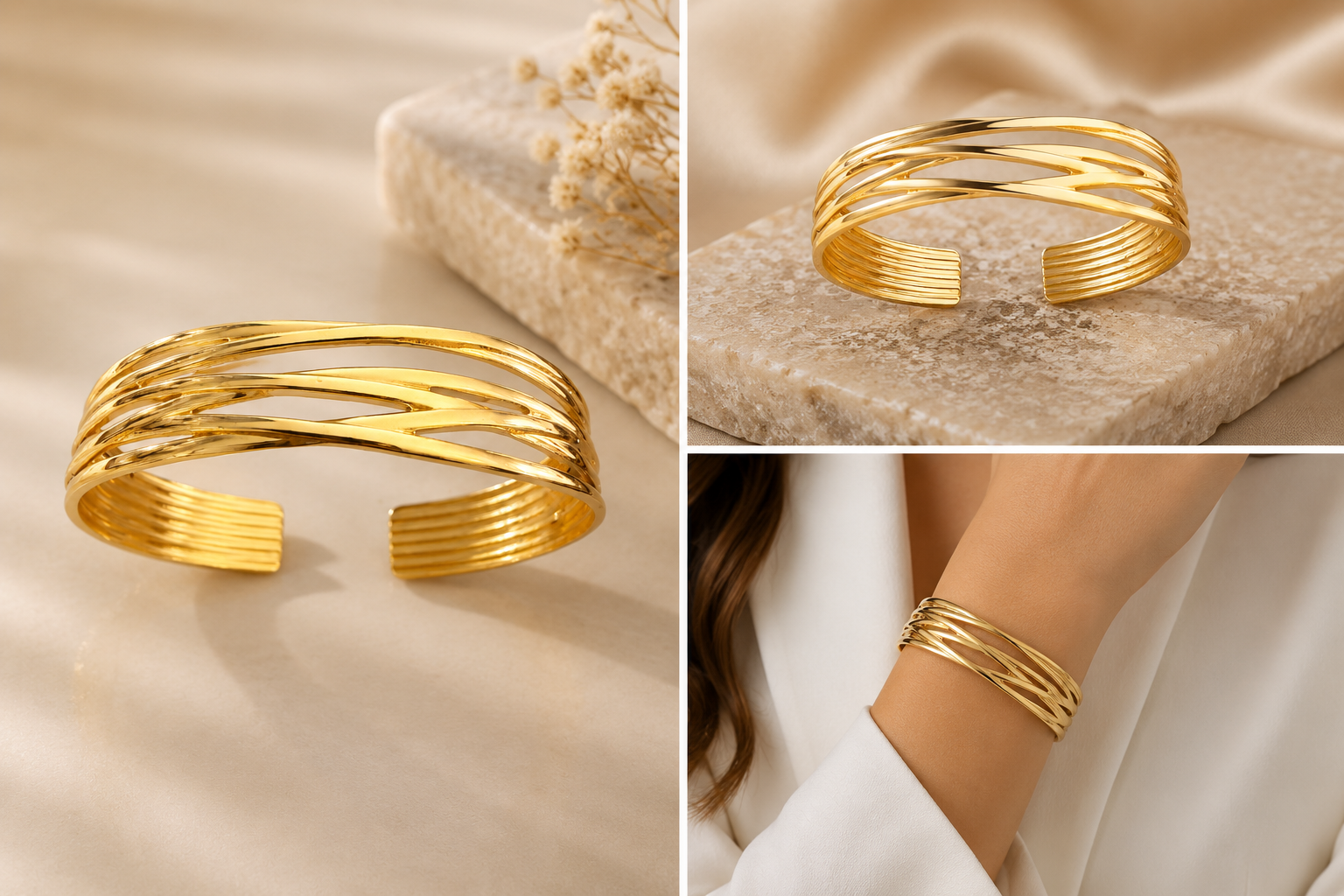 18K Gold Plated Crossover Cuff Bangle image 1