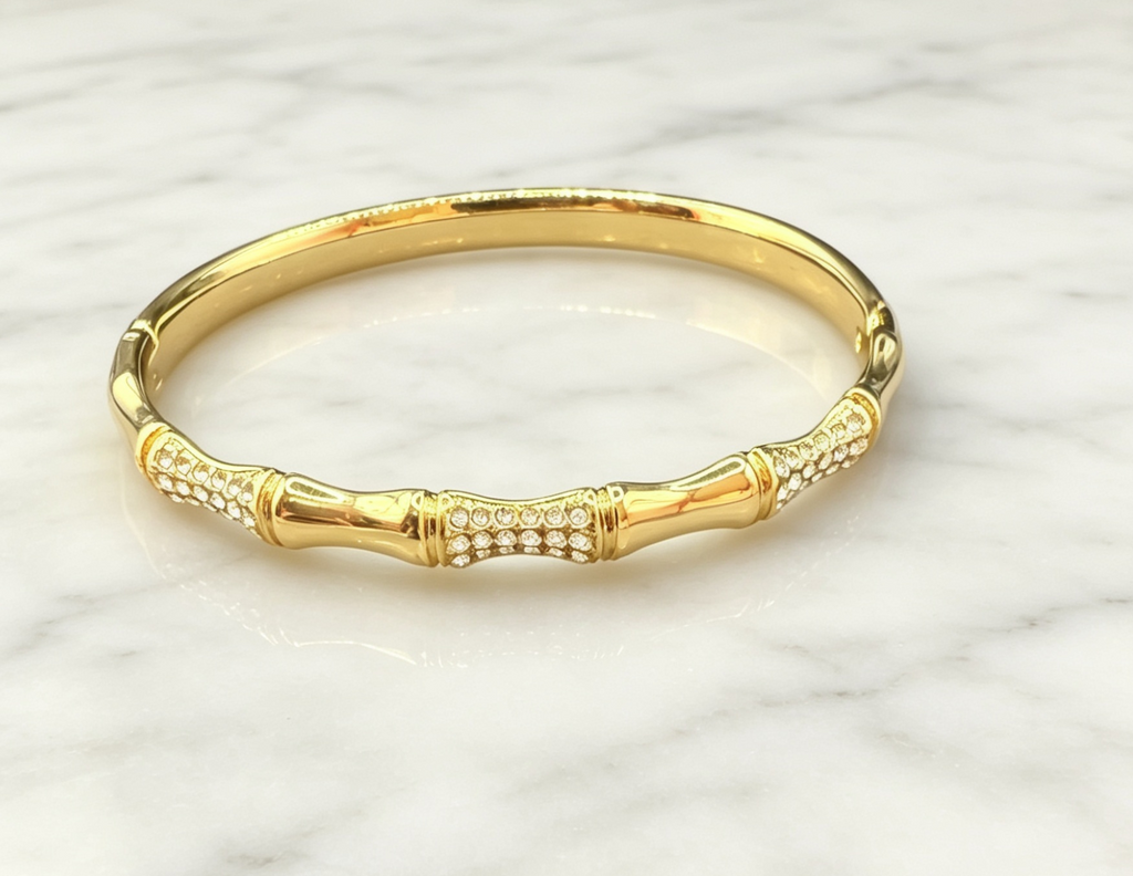 18K Gold Plated Bamboo  Crystal Bangle image 3