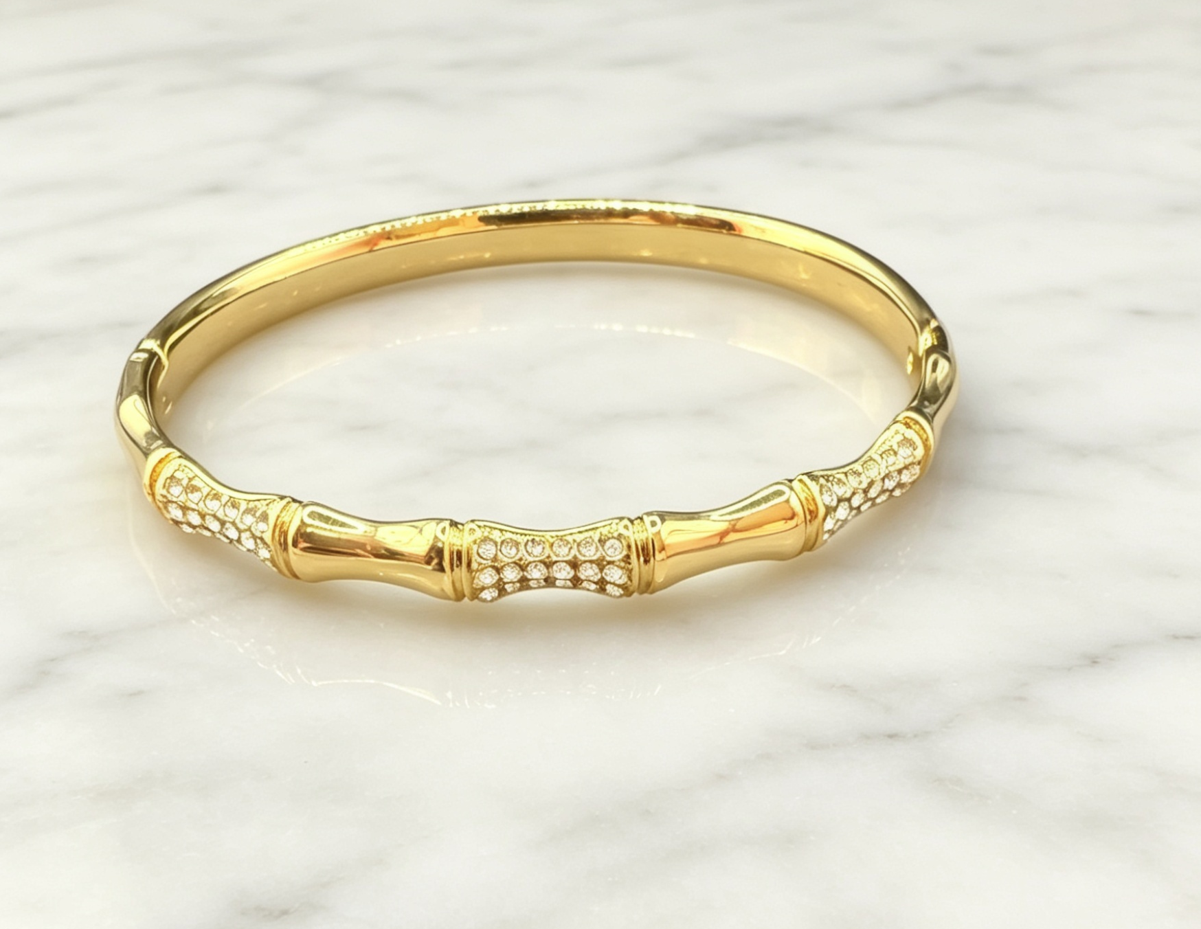 18K Gold Plated Bamboo  Crystal Bangle image 3