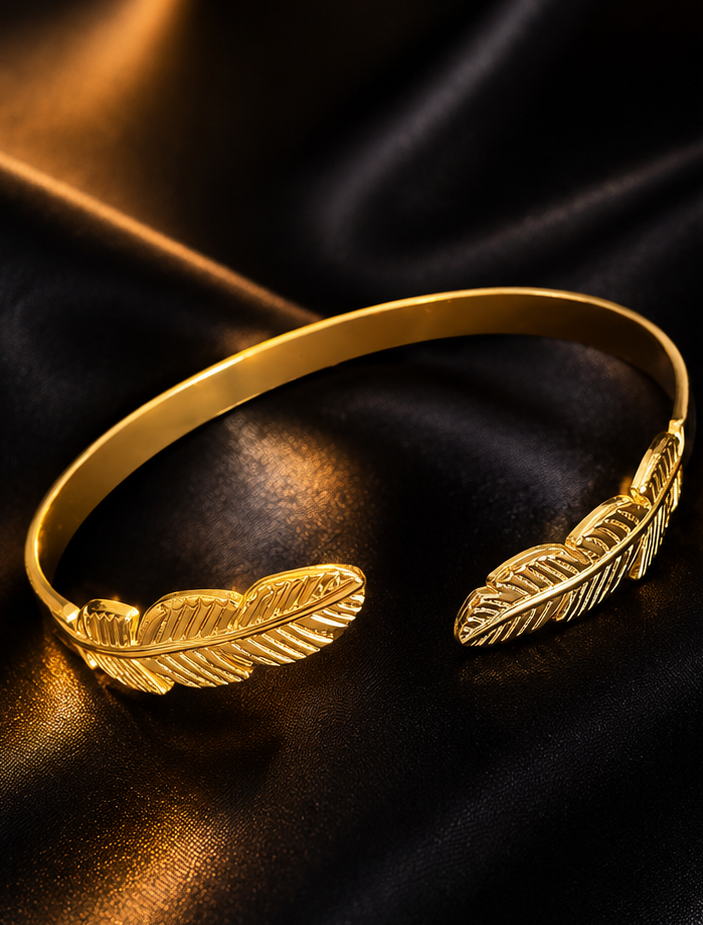 18K Gold Plated Feather Bangle image 3