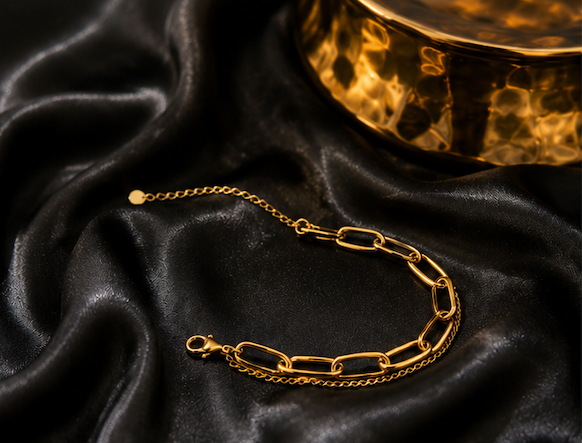 18K Gold Plated Dual Link Bracelet image 0