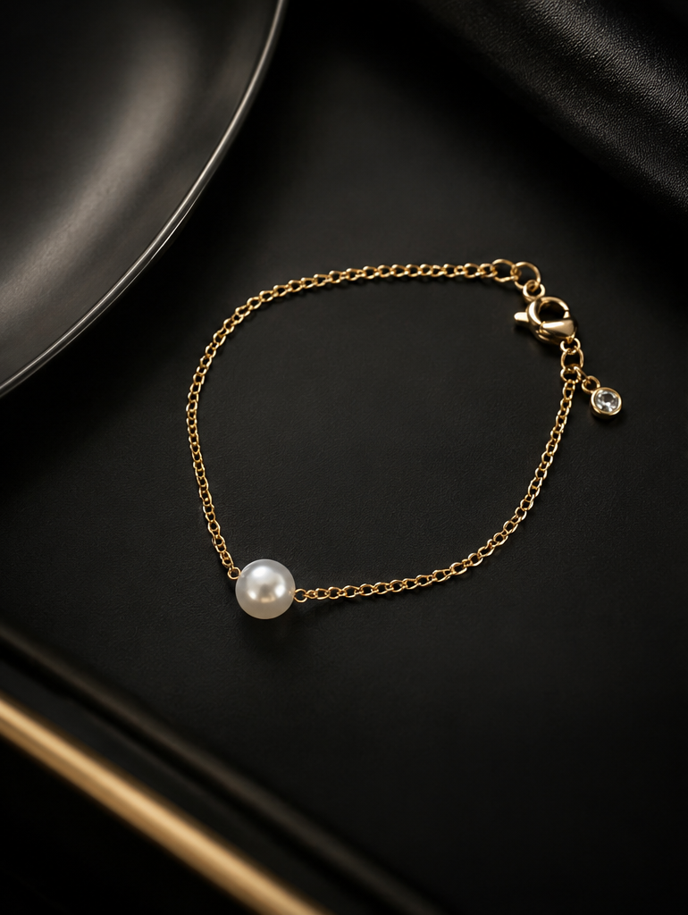 18K Gold Plated Pearl Solitaire Bracelet image 0