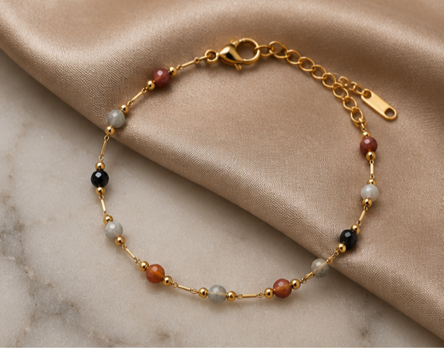18K Gold Plated Multi-Beaded Bracelet image 0