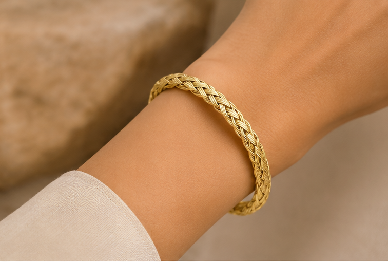 18K Gold Plated Braided Bangle image 0
