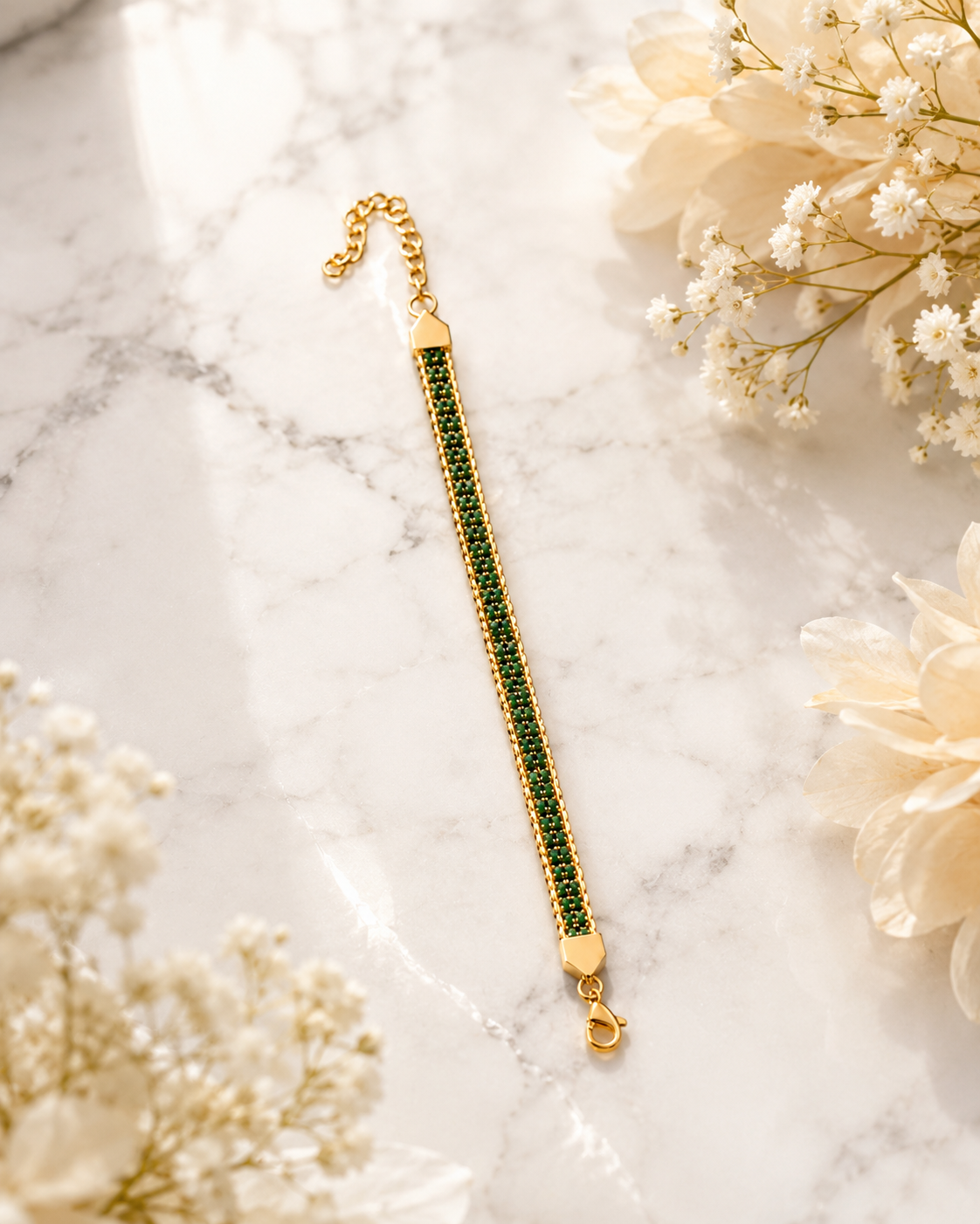 18K Gold Plated Green Chain Bracelet image 2